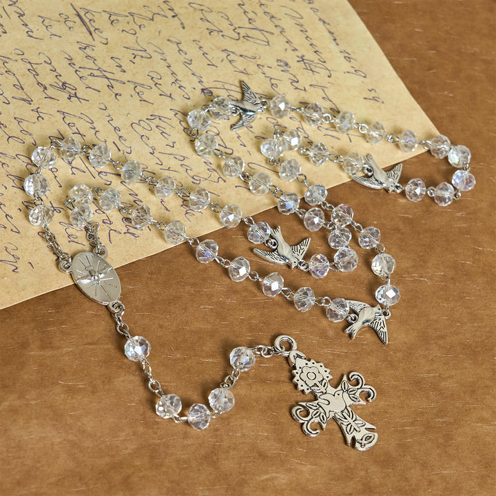 Christianartworkshop Clear Crystal Catholic Rosary with Holy Spirit Dove and Cross - image 4