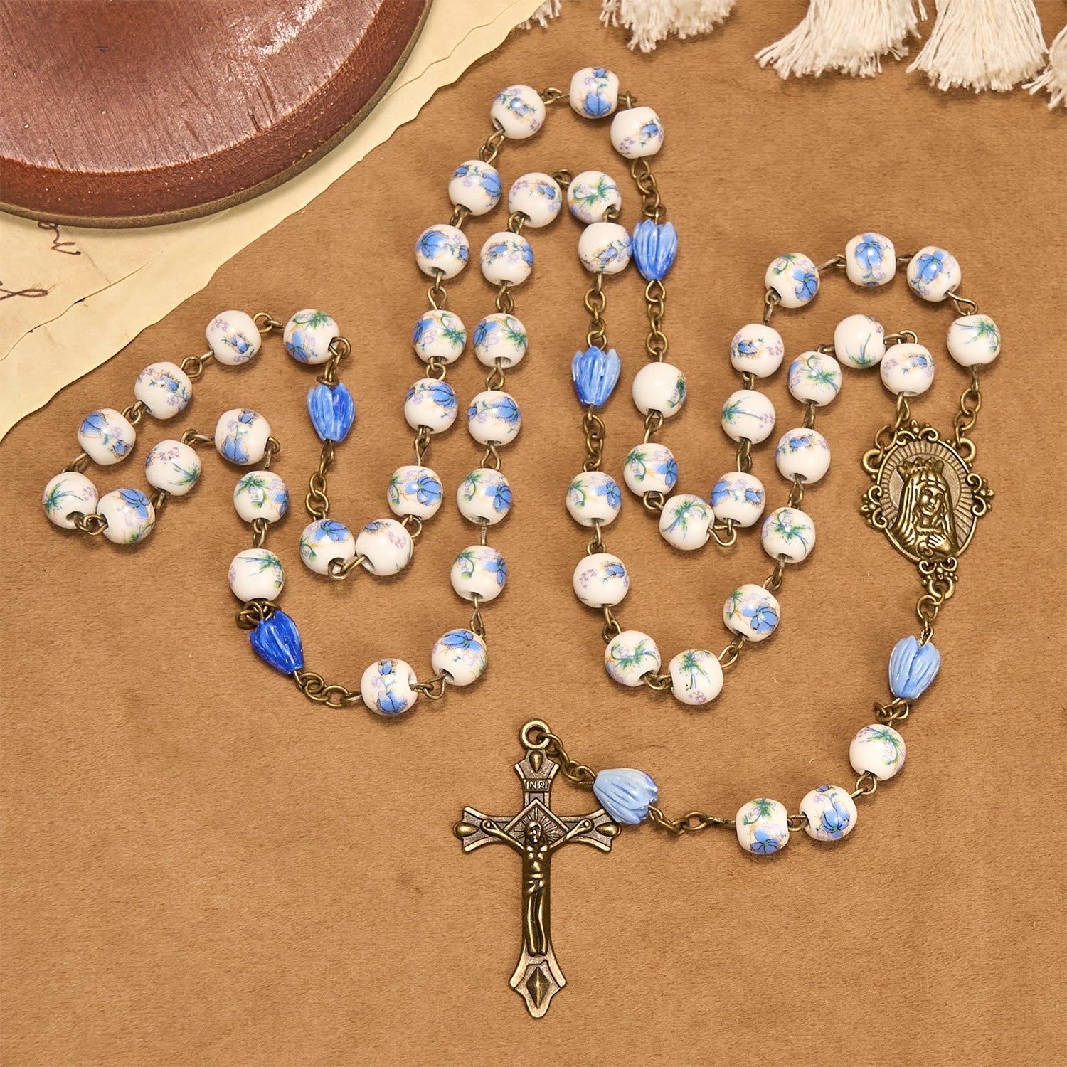 Immaculate Heart of Mary Floral Rosary – Blue/Pink Acrylic 5