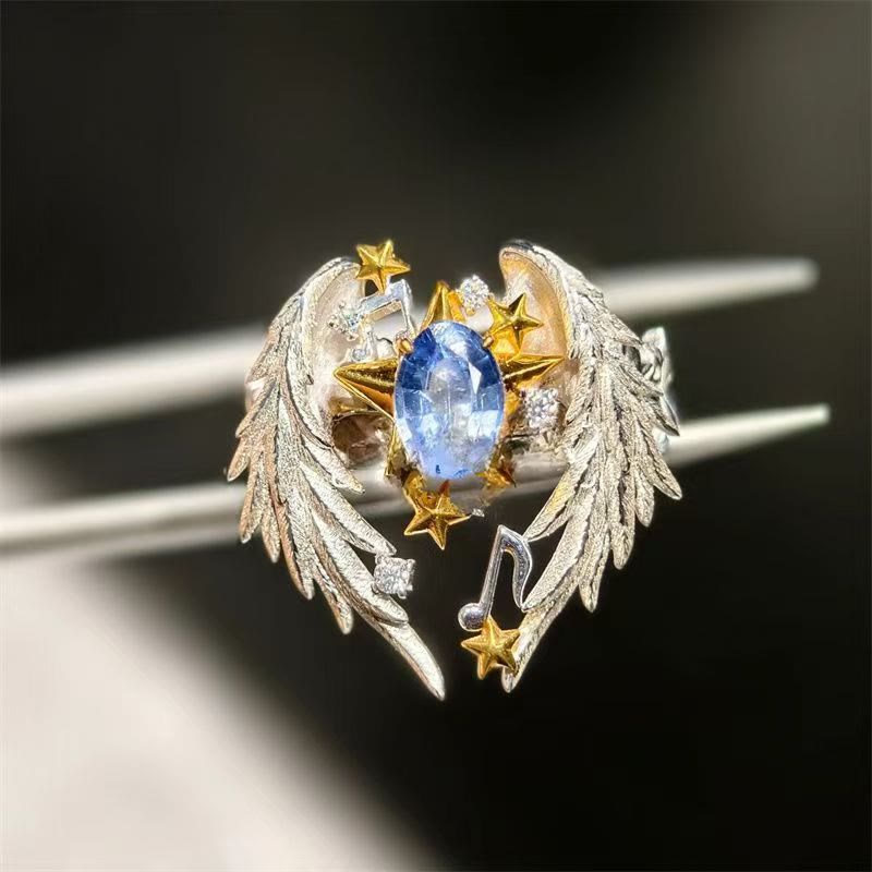 Christianartworkshop Vintage Angel Wings Protection Ring with Sparkling Stars - image 2