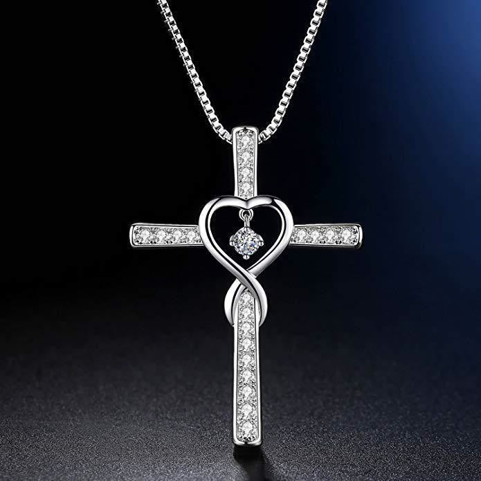 Christianartworkshop 12-Month Birthstone Cross Necklace with Heart Design and Sparkling Accents - April - image 5