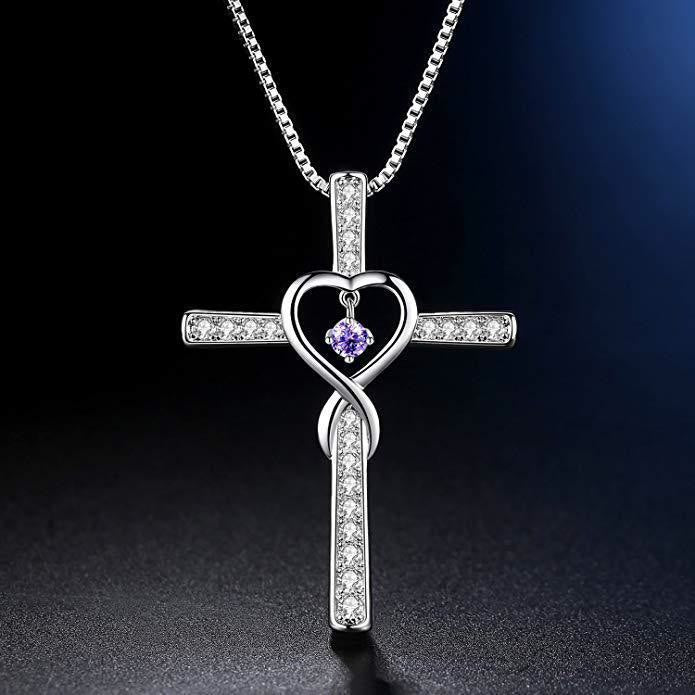 Christianartworkshop 12-Month Birthstone Cross Necklace with Heart Design and Sparkling Accents - June - image 7