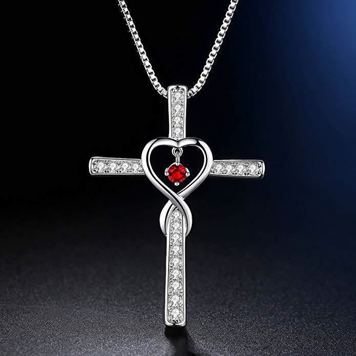 Christianartworkshop 12-Month Birthstone Cross Necklace with Heart Design and Sparkling Accents - July - image 8