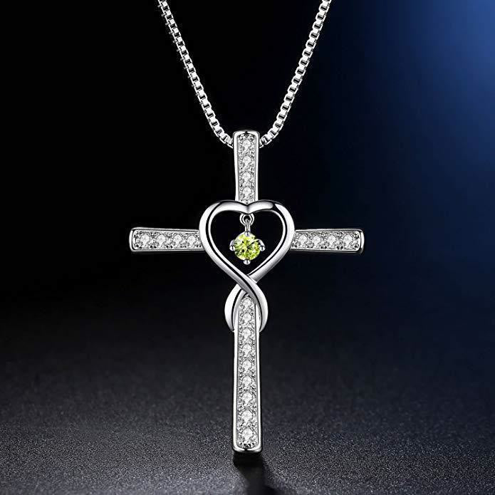 Christianartworkshop 12-Month Birthstone Cross Necklace with Heart Design and Sparkling Accents - August - image 9
