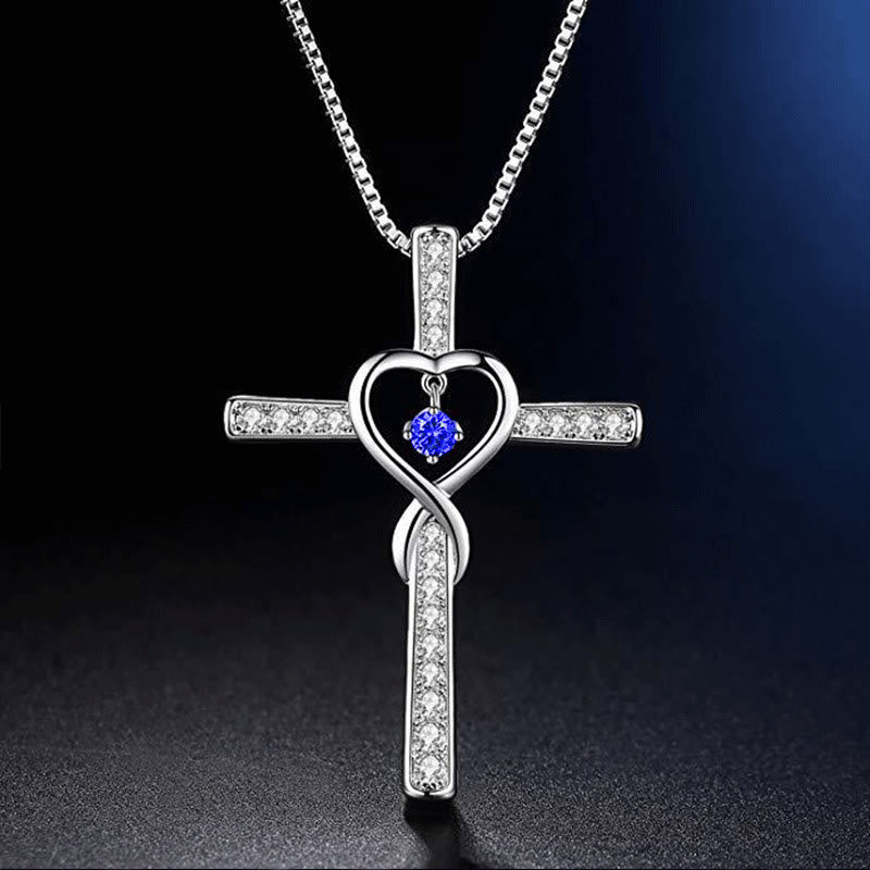 Christianartworkshop 12-Month Birthstone Cross Necklace with Heart Design and Sparkling Accents - September - image 10