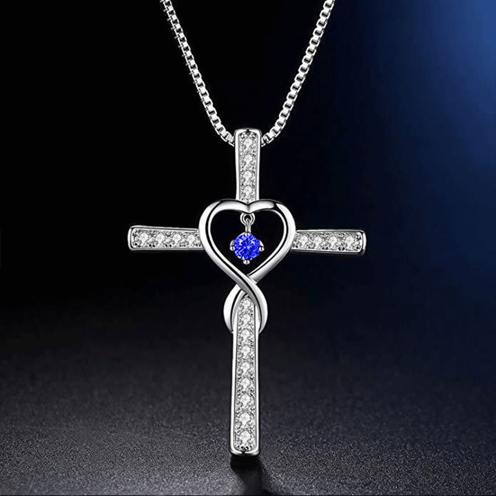 Christianartworkshop 12-Month Birthstone Cross Necklace with Heart Design and Sparkling Accents - September - image 10