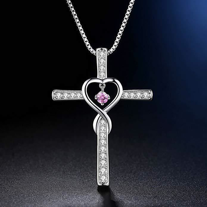Christianartworkshop 12-Month Birthstone Cross Necklace with Heart Design and Sparkling Accents - October - image 11
