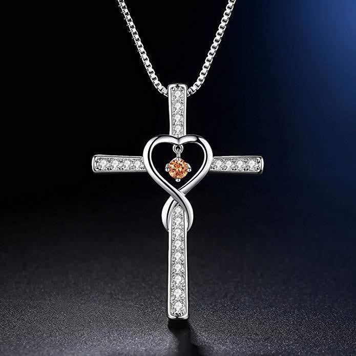 Christianartworkshop 12-Month Birthstone Cross Necklace with Heart Design and Sparkling Accents - November - image 12