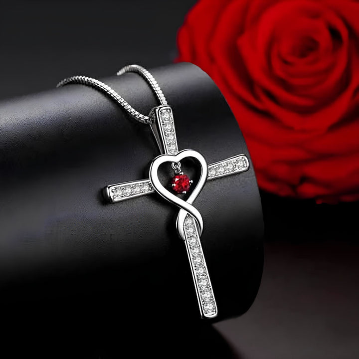 Christianartworkshop 12-Month Birthstone Cross Necklace with Heart Design and Sparkling Accents - January - image 1