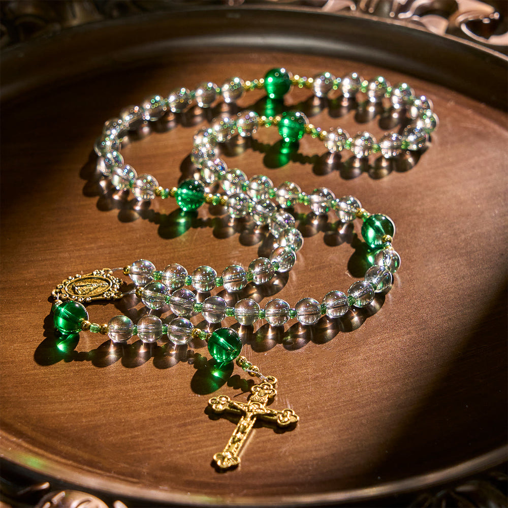 Christianartworkshop Elegant Clear White and Green Rosary with Our Lady of Guadalupe - image 2