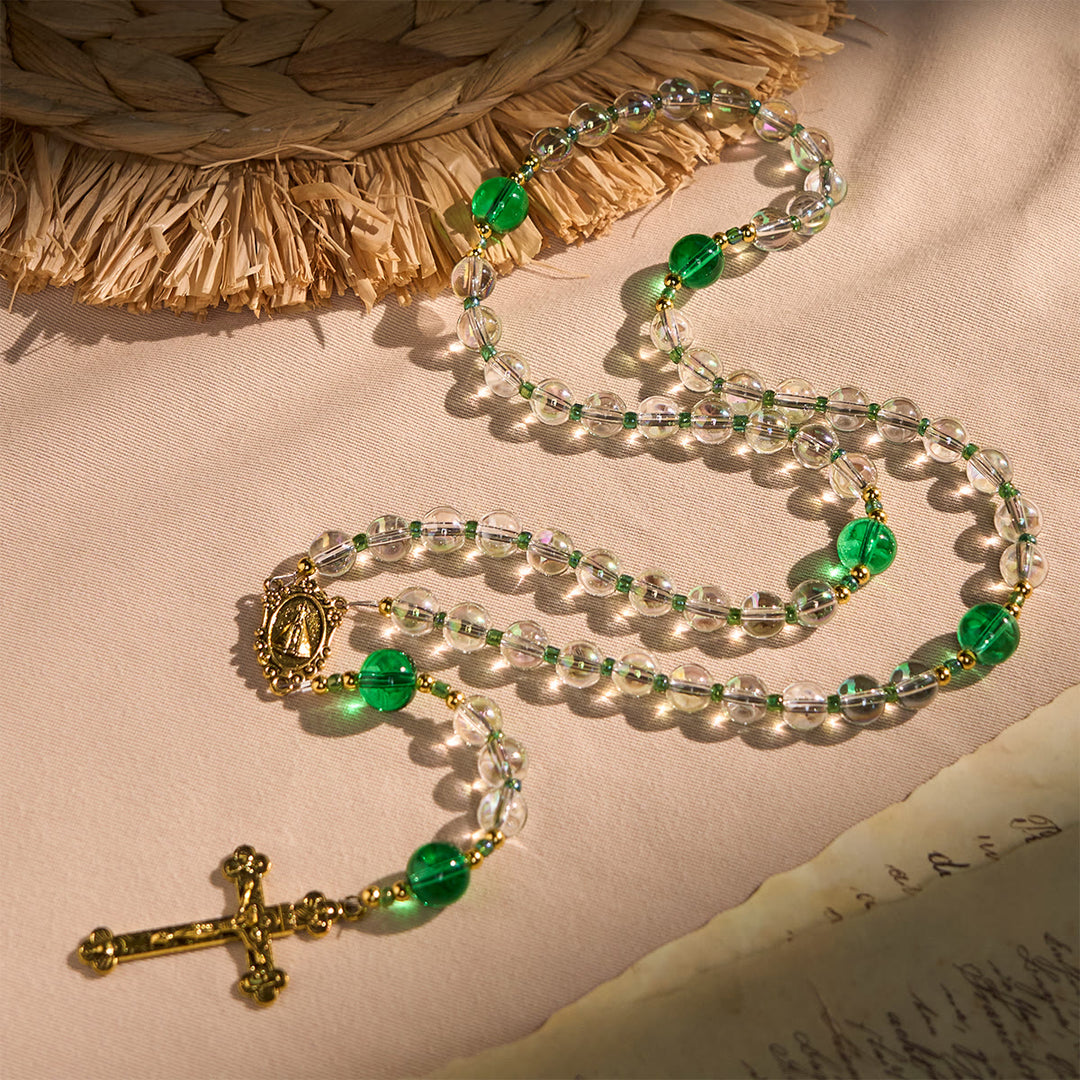 Christianartworkshop Elegant Clear White and Green Rosary with Our Lady of Guadalupe - Our Lady - image 1