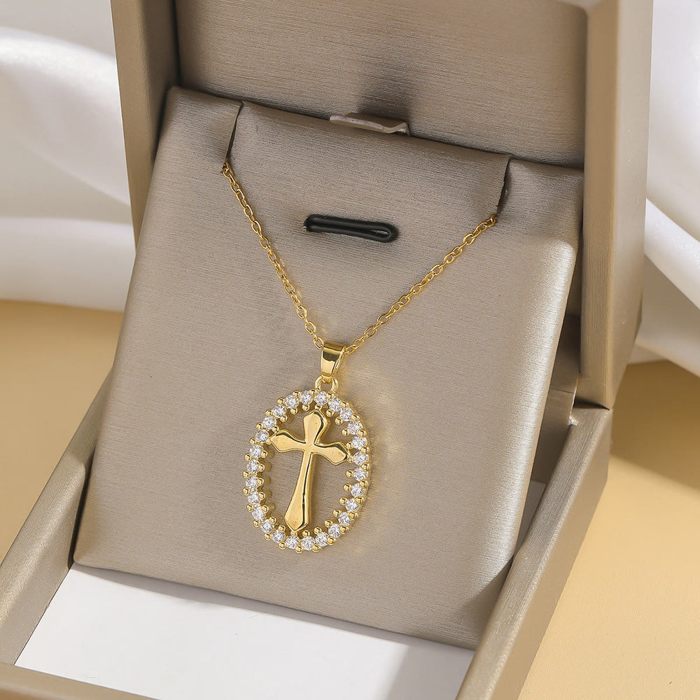Christianartworkshop Elegant Oval Cross Necklace with Crystal Halo: A Precious Gift of Faith - image 2
