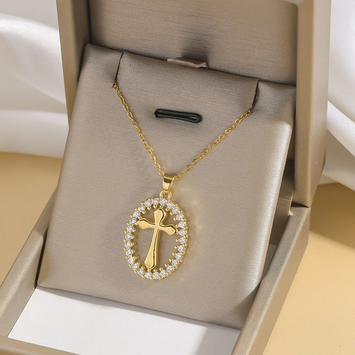 Christianartworkshop Elegant Oval Cross Necklace with Crystal Halo: A Precious Gift of Faith - image 2