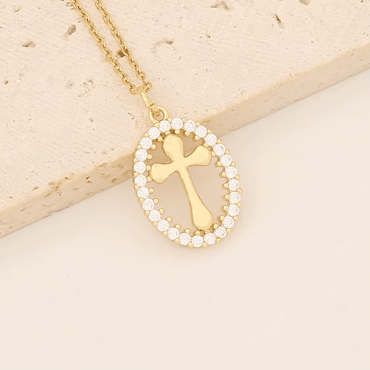 Christianartworkshop Elegant Oval Cross Necklace with Crystal Halo: A Precious Gift of Faith - image 3