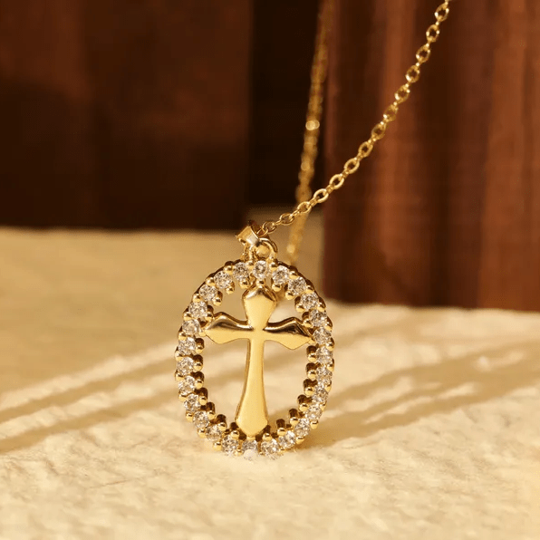 Christianartworkshop Elegant Oval Cross Necklace with Crystal Halo: A Precious Gift of Faith - image 4