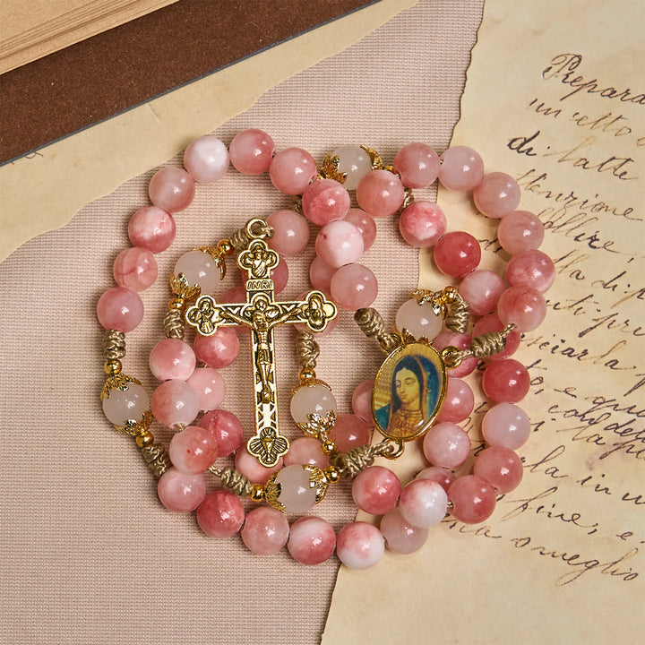 FREE Today: Handmade Pink Persian Jade Rosary with Brass Crucifix and Our Lady Charm - image 8