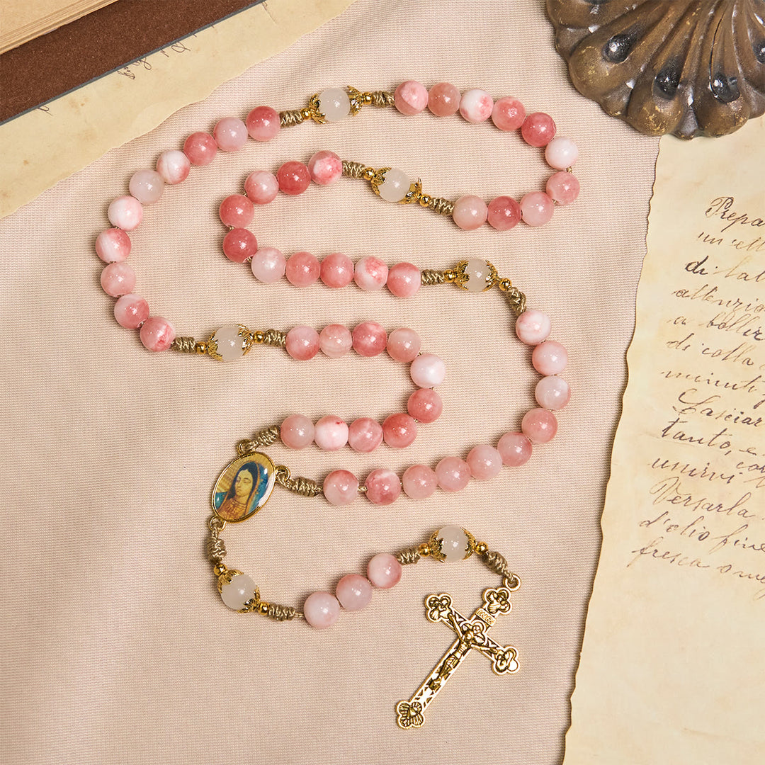 FREE Today: Handmade Pink Persian Jade Rosary with Brass Crucifix and Our Lady Charm - image 4