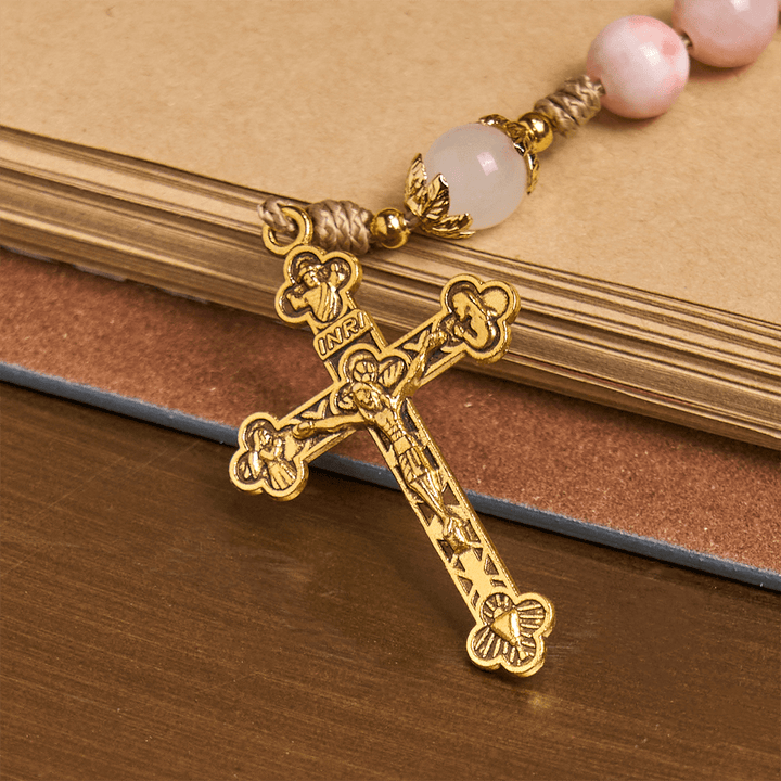 FREE Today: Handmade Pink Persian Jade Rosary with Brass Crucifix and Our Lady Charm - image 5