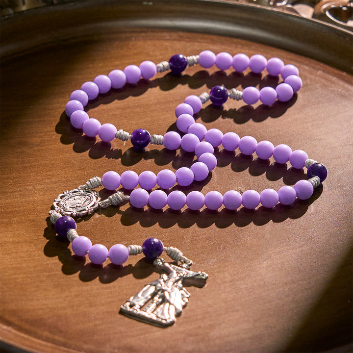 Christianartworkshop Lavender Matte Rosary Adorned with Crucifix Scene and Miraculous Medal - image 2