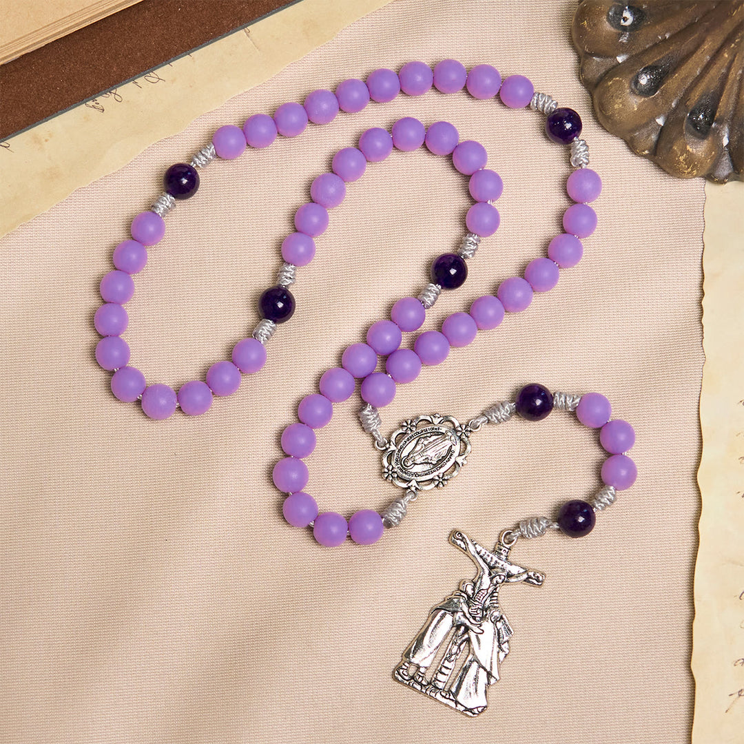 Christianartworkshop Lavender Matte Rosary Adorned with Crucifix Scene and Miraculous Medal - image 3