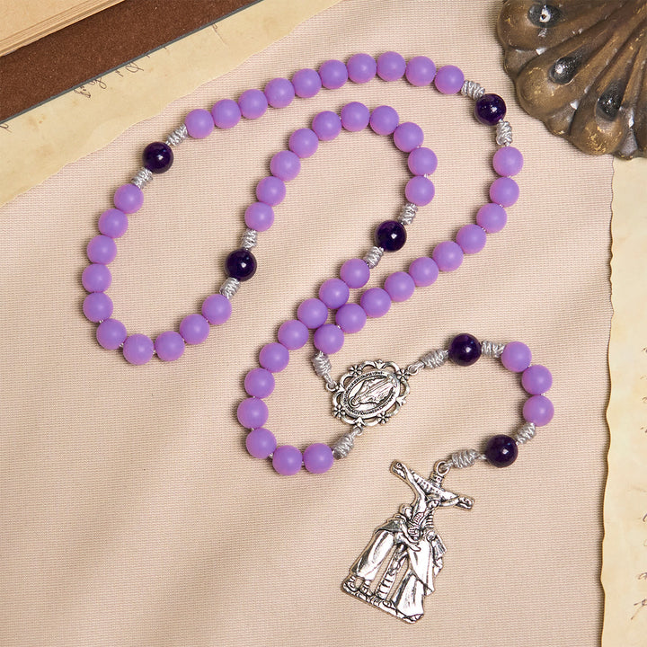 Christianartworkshop Lavender Matte Rosary Adorned with Crucifix Scene and Miraculous Medal - image 3