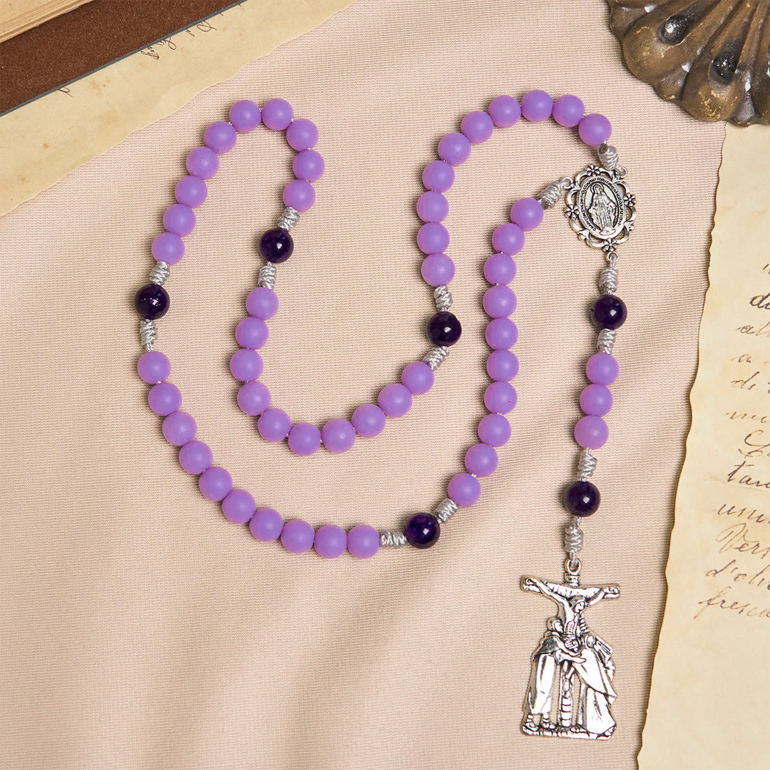 Christianartworkshop Lavender Matte Rosary Adorned with Crucifix Scene and Miraculous Medal - image 4