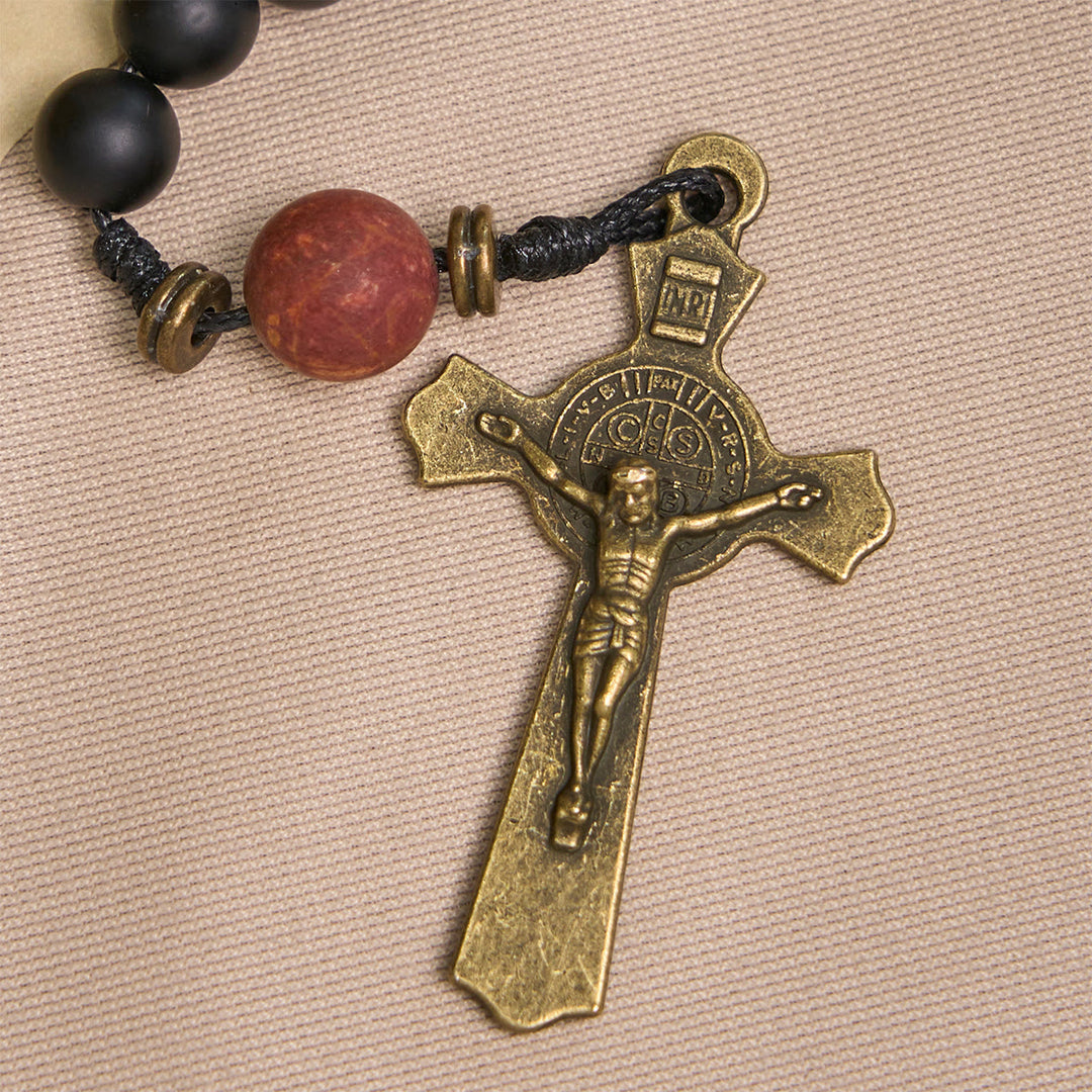 Christianartworkshop Handcrafted Matte Black and Earth-Tone Rosary Featuring St. Benedict - image 7
