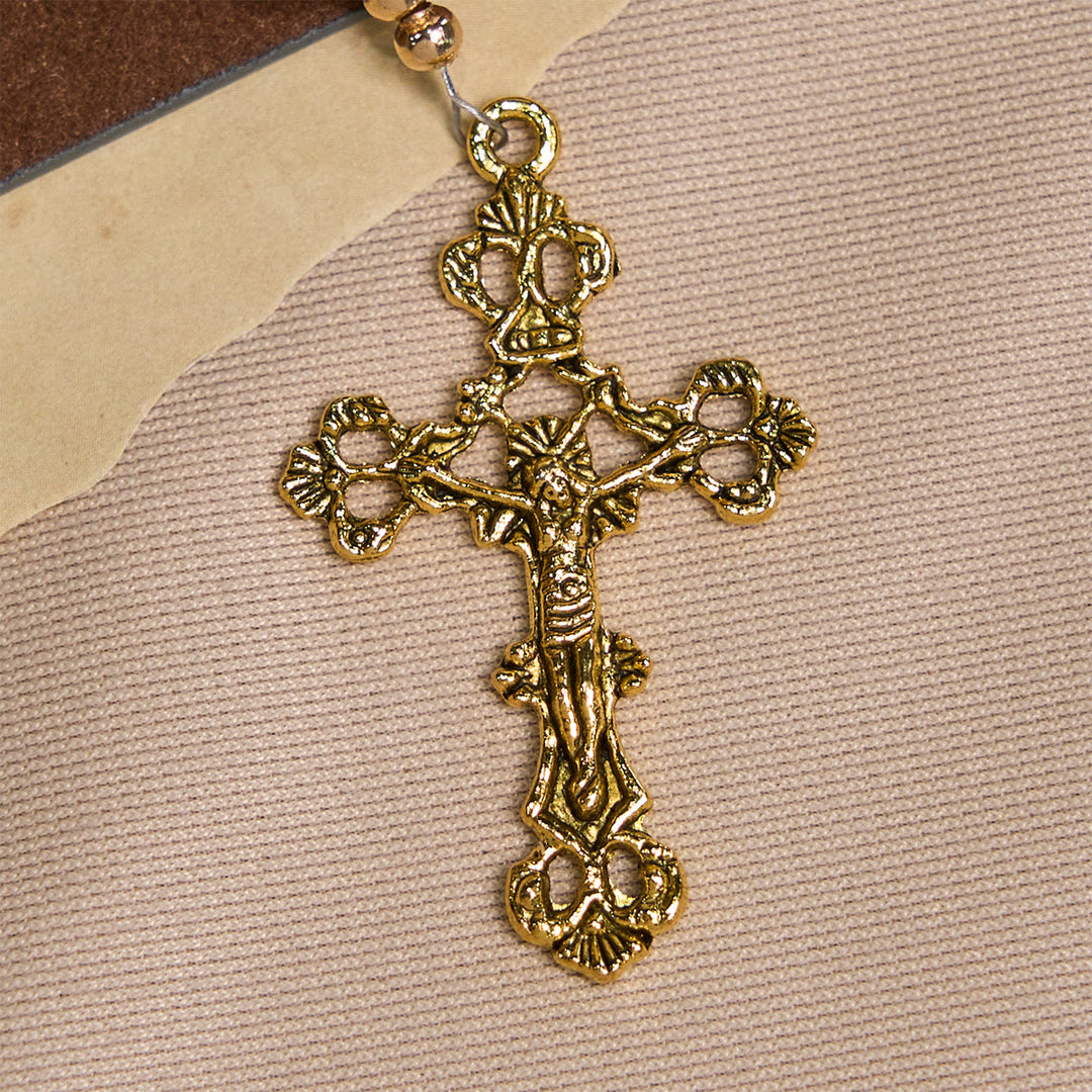 Christianartworkshop Elegant Matte Golden Pearl Rosary with St. Therese and Crucifix - image 8