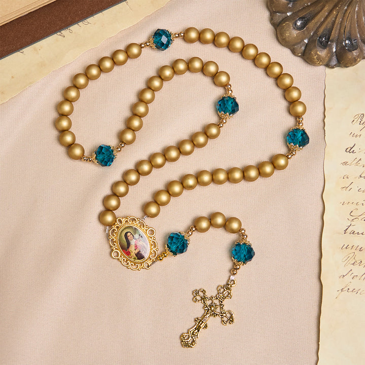 Christianartworkshop Elegant Matte Golden Pearl Rosary with St. Therese and Crucifix - image 5