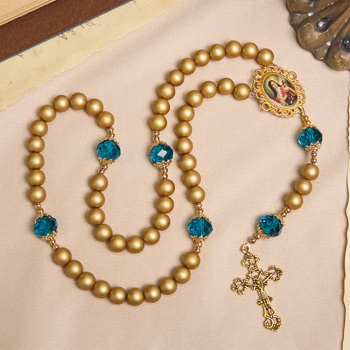 Christianartworkshop Elegant Matte Golden Pearl Rosary with St. Therese and Crucifix - image 6