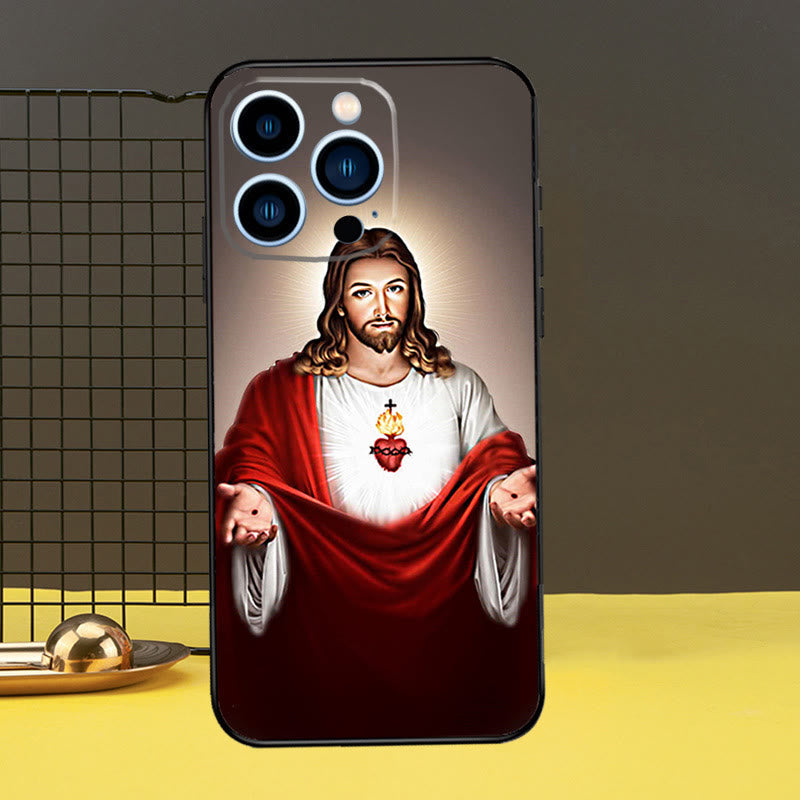 Christianartworkshop Sacred Jesus Portrait Phone Case: A Divine Guardian for Your Device - Heart Savior - 16plus - image 2