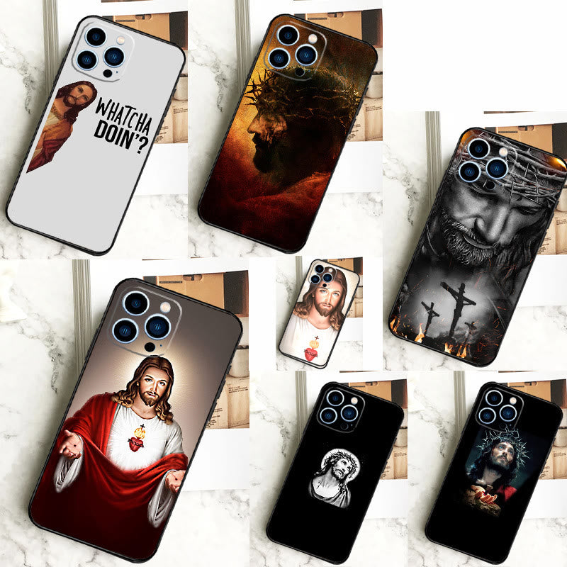 Christianartworkshop Sacred Jesus Portrait Phone Case: A Divine Guardian for Your Device - Heart Savior - iPhone 14 - image 1