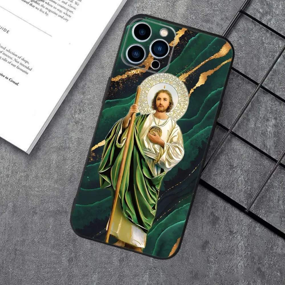 Christianartworkshop Holy Jesus Classic Art Phone Case: Sacred Design and Peace - Emerald Icon - 15plus - image 2