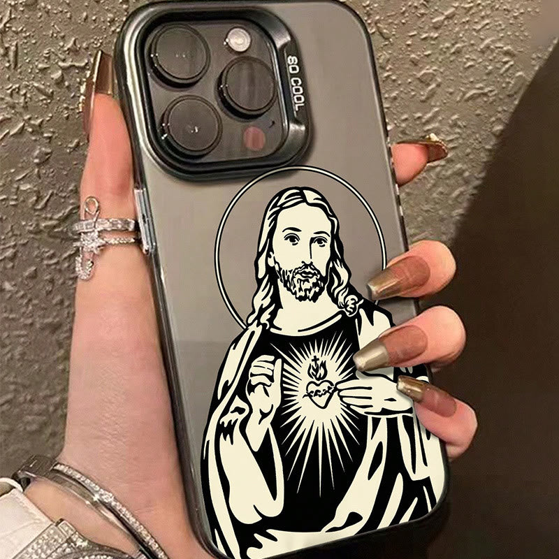 Christianartworkshop Sacred Heart Jesus with Holy Aura Phone Case: Retro Touch of Spirituality - Sacred Heart Jesus - iPhone 16Pro Max - image 1