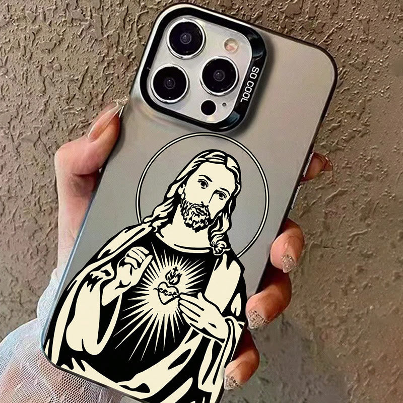 Christianartworkshop Sacred Heart Jesus with Holy Aura Phone Case: Retro Touch of Spirituality - image 2