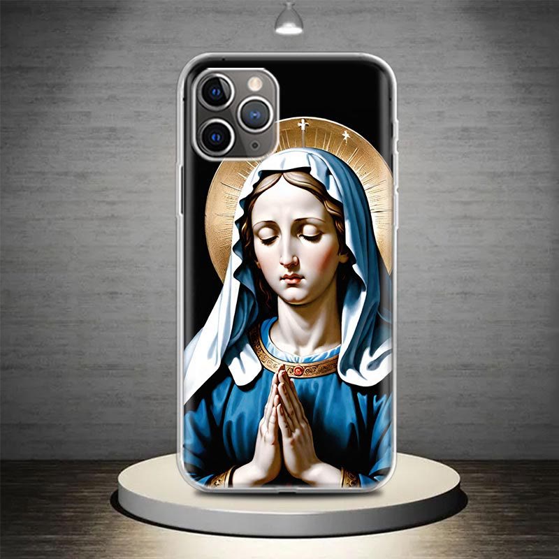 Christianartworkshop Blessed Our Lady Phone Case: Spiritual Elegance for Your Device - Celestial Blue - iPhone 13 Pro - image 2