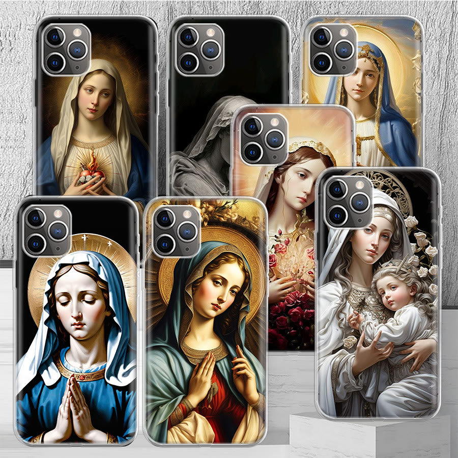 Christianartworkshop Blessed Our Lady Phone Case: Spiritual Elegance for Your Device - Celestial Blue - iPhone 15 - image 1