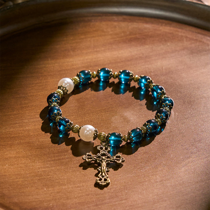 FREE Today: Spiritual Blue Gloss Bead Bracelets Featuring Sacred Brass Crucifix - image 3