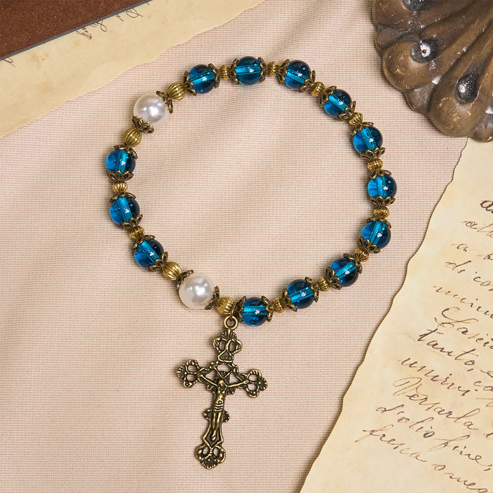 FREE Today: Spiritual Blue Gloss Bead Bracelets Featuring Sacred Brass Crucifix - image 4