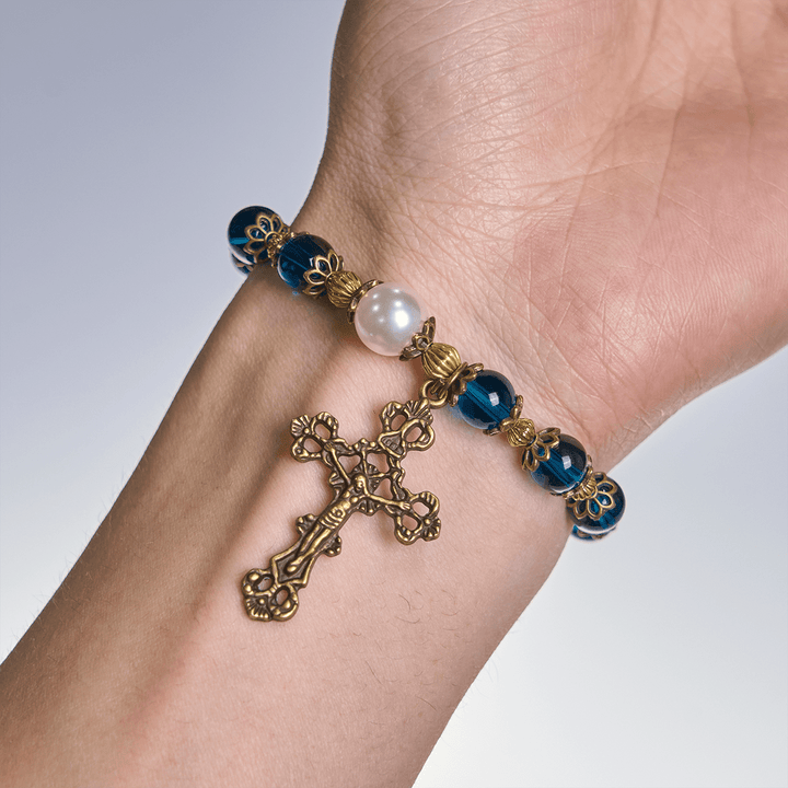 FREE Today: Spiritual Blue Gloss Bead Bracelets Featuring Sacred Brass Crucifix - image 2