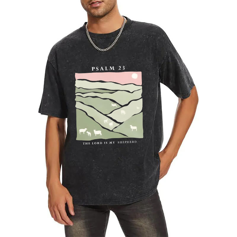 Christianartworkshop The Lord Is My Shepherd Christian Unisex Washed T-Shirt