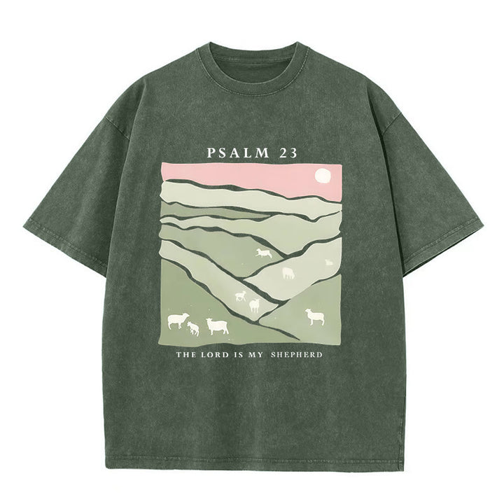 Christianartworkshop The Lord Is My Shepherd Christian Unisex Washed T-Shirt