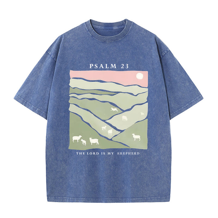 Christianartworkshop The Lord Is My Shepherd Christian Unisex Washed T-Shirt