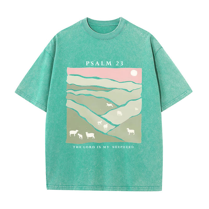 Christianartworkshop The Lord Is My Shepherd Christian Unisex Washed T-Shirt