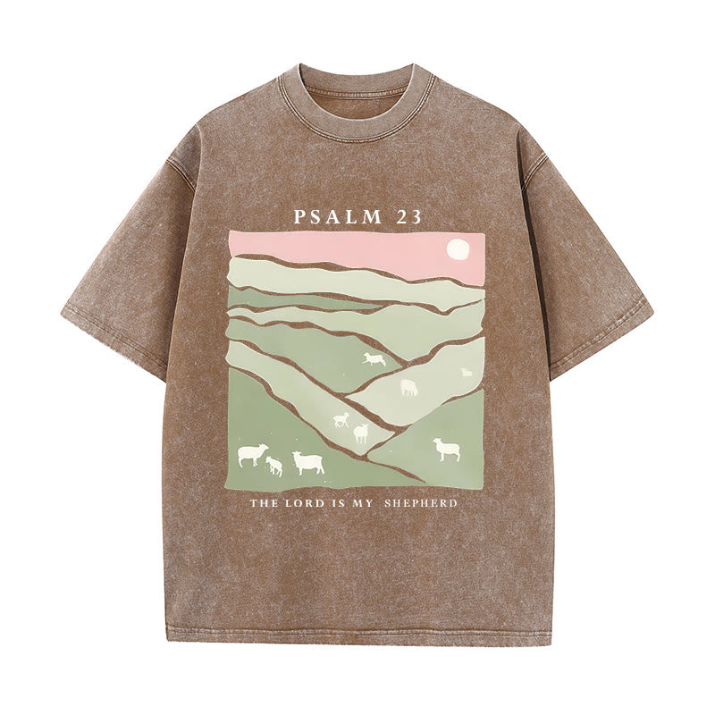 Christianartworkshop The Lord Is My Shepherd Christian Unisex Washed T-Shirt
