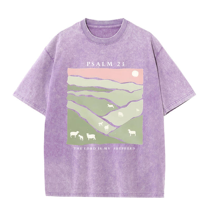Christianartworkshop The Lord Is My Shepherd Christian Unisex Washed T-Shirt