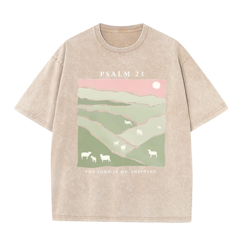 Christianartworkshop The Lord Is My Shepherd Christian Unisex Washed T-Shirt