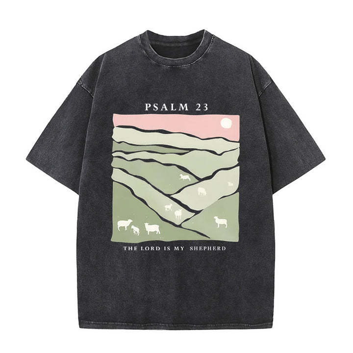 Christianartworkshop The Lord Is My Shepherd Christian Unisex Washed T-Shirt