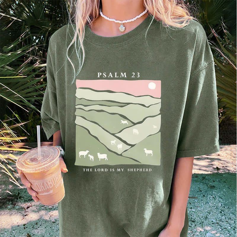 Christianartworkshop The Lord Is My Shepherd Christian Unisex Washed T-Shirt