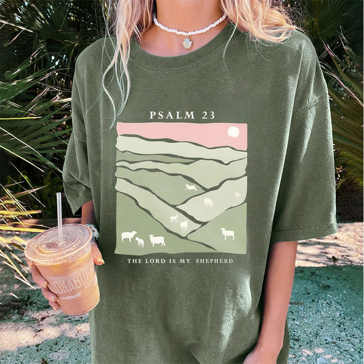 Christianartworkshop The Lord Is My Shepherd Christian Unisex Washed T-Shirt