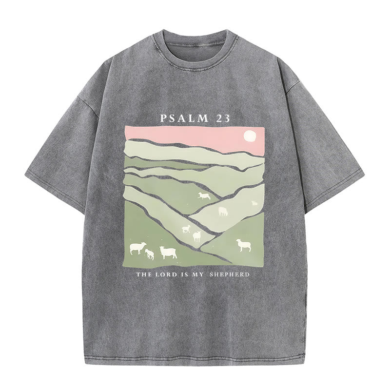 Christianartworkshop The Lord Is My Shepherd Christian Unisex Washed T-Shirt